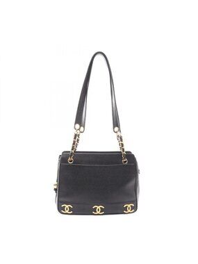 Chanel Tote Triple CC Logo Black Calf Coco Shoulder